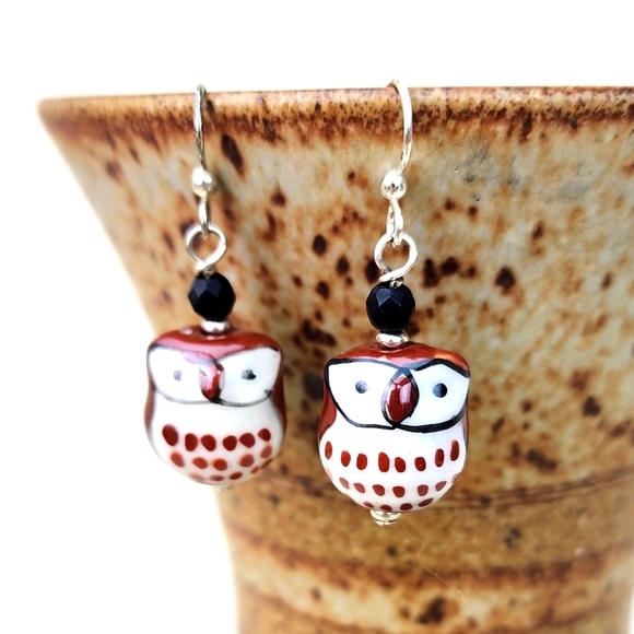 Brown Owl Earrings Handcrafted‎ - Picture 1 of 2